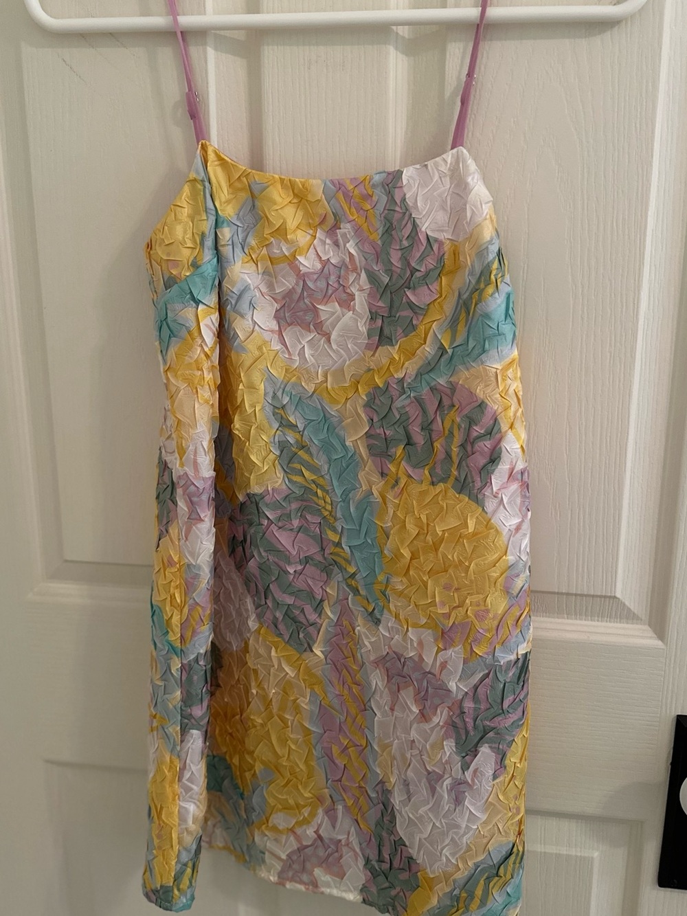 Urban Outfitters Pastel Abstract Crinkle Mini Dress - Yellow, Pink & Blue